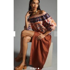 Farm Rio x Anthropologie Off the Shoulder Printed Poplin Top Boho